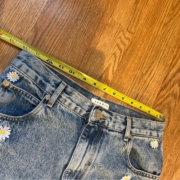 Sandro Flower Embroidered Ankle Jeans in Blue Jean Size 40 - Picture 9 of 13